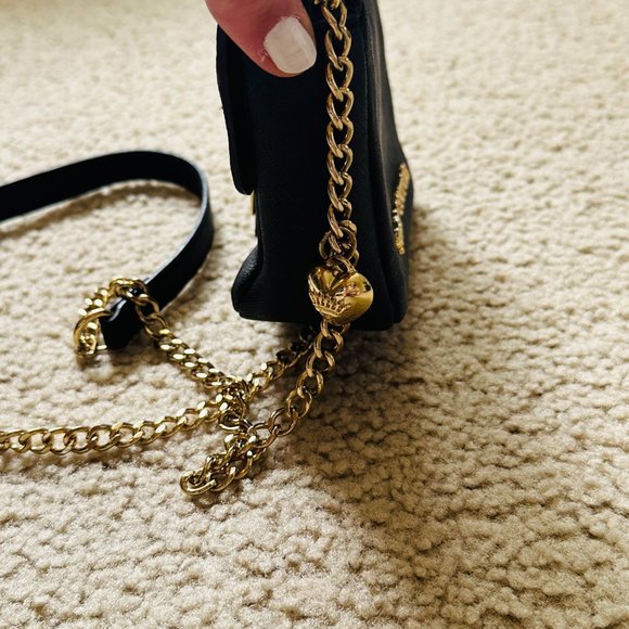 Limited Edition Y2K Juicy Couture Black Leather Hearts Gold Chain Crossbody Bag - Picture 12 of 16